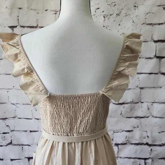CupShe Beige Smocked Ruffle Midi Dress - Sz S belted dress - EUC! - Picture 13 of 13